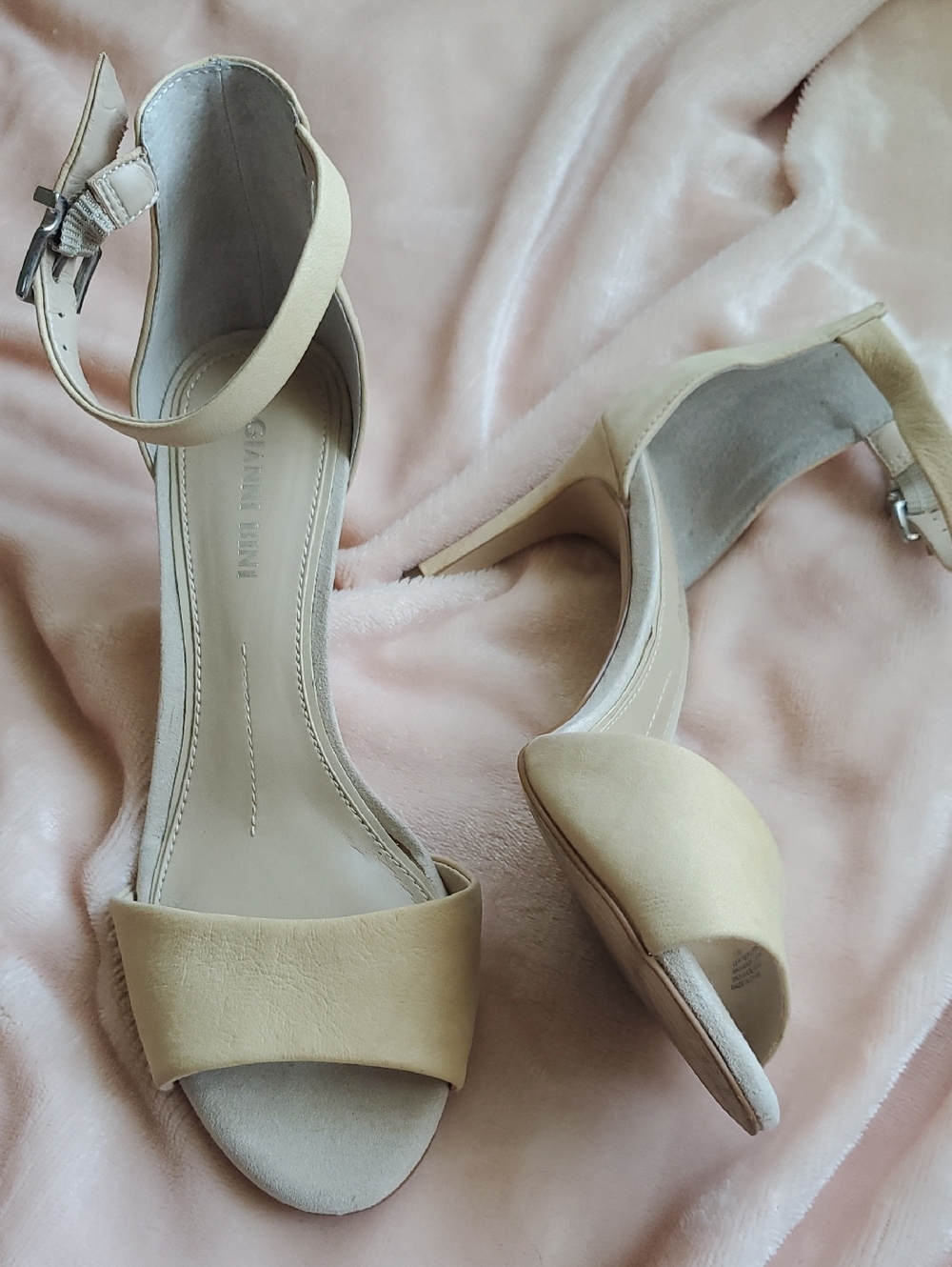 Open Toe Heels, Size 7.5, Cream, Gianni Bini, 3" Heel, Ankle Strap